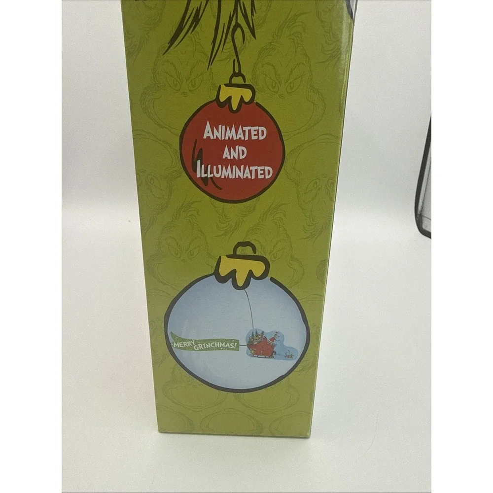 Grinch Animated Christmas Tree Topper Lit Star & Circling Sleigh Mr. Christmas